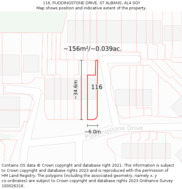 116, PUDDINGSTONE DRIVE, ST ALBANS, AL4 0GY: Plot and title map