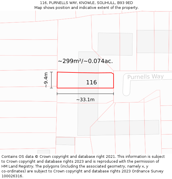 116, PURNELLS WAY, KNOWLE, SOLIHULL, B93 9ED: Plot and title map
