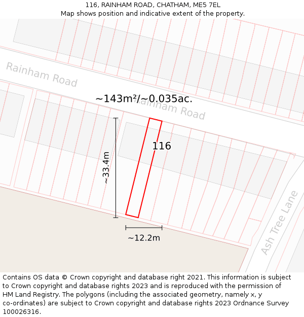 116, RAINHAM ROAD, CHATHAM, ME5 7EL: Plot and title map