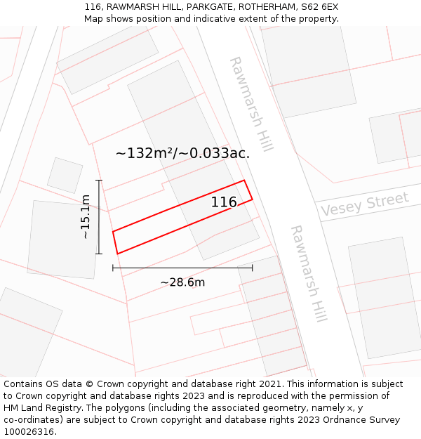 116, RAWMARSH HILL, PARKGATE, ROTHERHAM, S62 6EX: Plot and title map