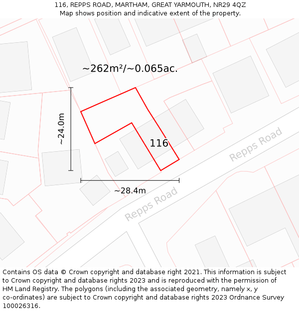 116, REPPS ROAD, MARTHAM, GREAT YARMOUTH, NR29 4QZ: Plot and title map