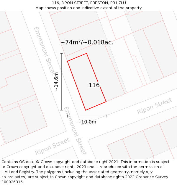116, RIPON STREET, PRESTON, PR1 7LU: Plot and title map