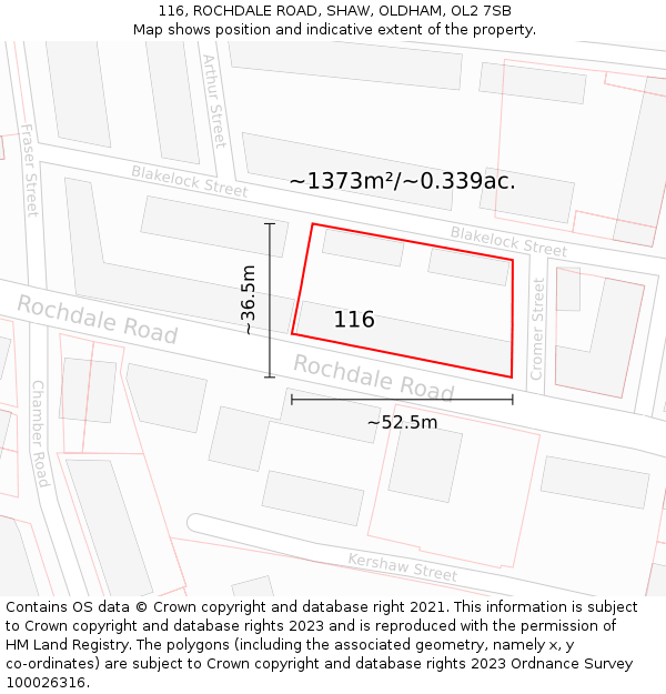 116, ROCHDALE ROAD, SHAW, OLDHAM, OL2 7SB: Plot and title map