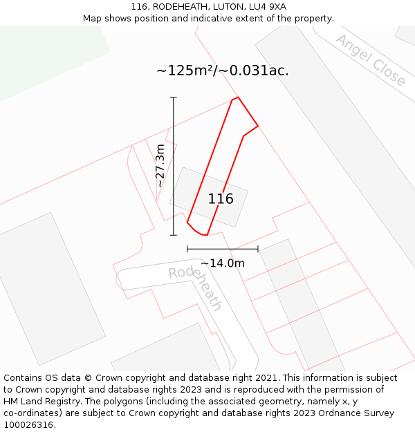 116, RODEHEATH, LUTON, LU4 9XA: Plot and title map