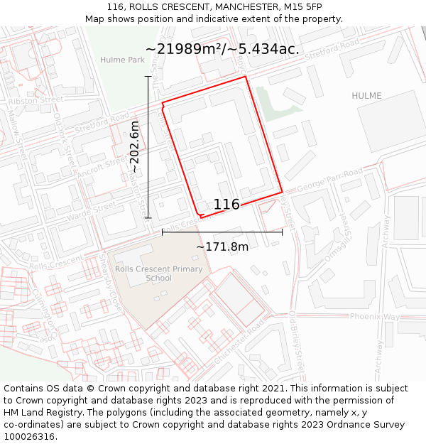 116, ROLLS CRESCENT, MANCHESTER, M15 5FP: Plot and title map