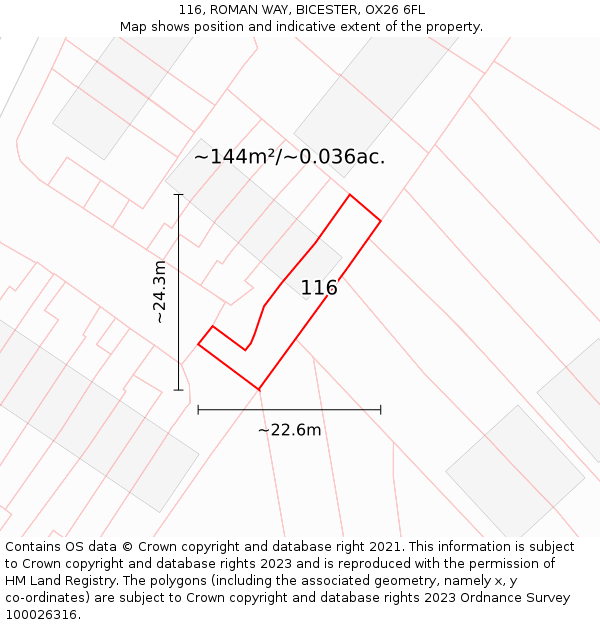 116, ROMAN WAY, BICESTER, OX26 6FL: Plot and title map
