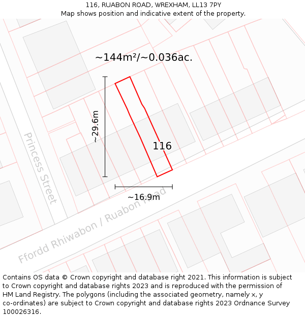 116, RUABON ROAD, WREXHAM, LL13 7PY: Plot and title map