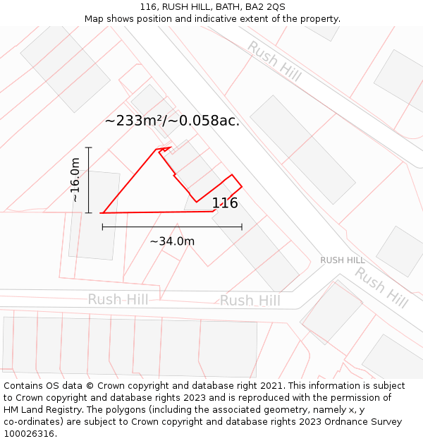 116, RUSH HILL, BATH, BA2 2QS: Plot and title map