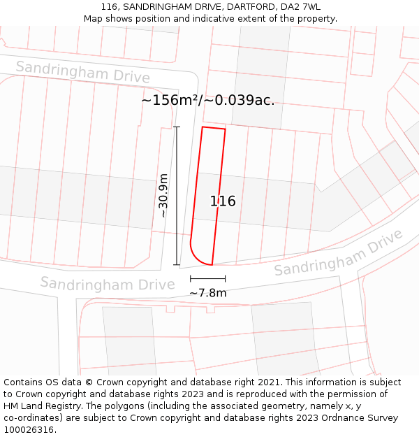 116, SANDRINGHAM DRIVE, DARTFORD, DA2 7WL: Plot and title map