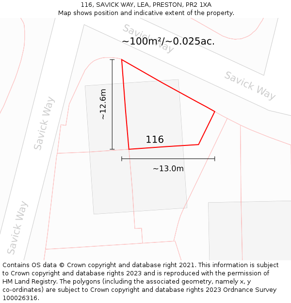 116, SAVICK WAY, LEA, PRESTON, PR2 1XA: Plot and title map