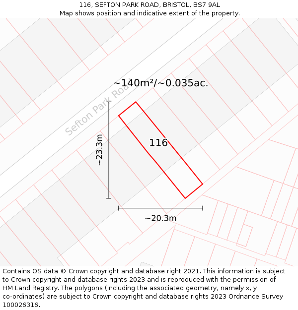 116, SEFTON PARK ROAD, BRISTOL, BS7 9AL: Plot and title map