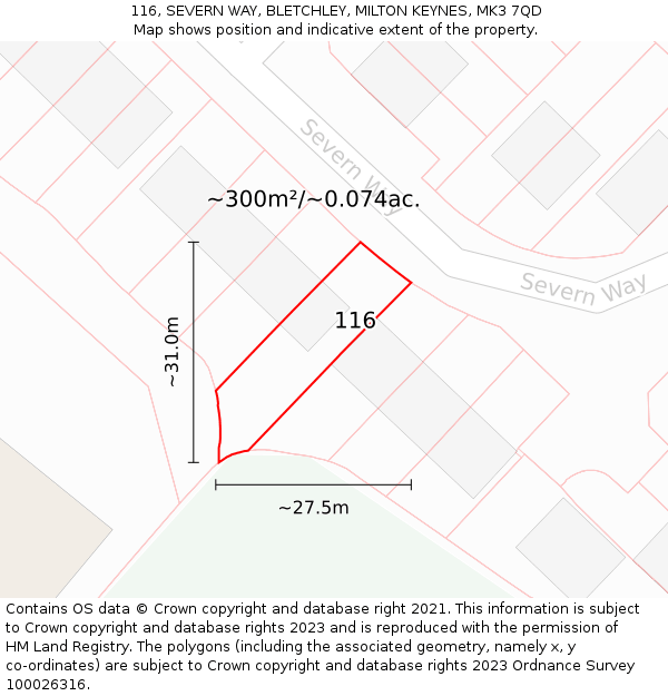 116, SEVERN WAY, BLETCHLEY, MILTON KEYNES, MK3 7QD: Plot and title map