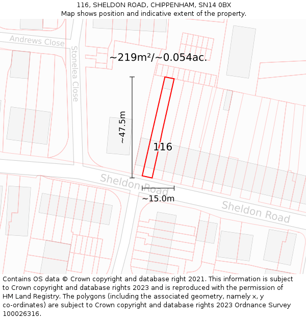 116, SHELDON ROAD, CHIPPENHAM, SN14 0BX: Plot and title map