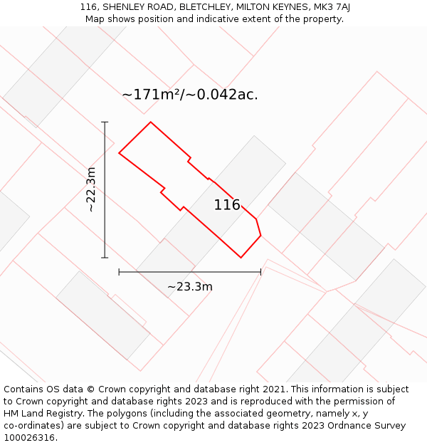 116, SHENLEY ROAD, BLETCHLEY, MILTON KEYNES, MK3 7AJ: Plot and title map