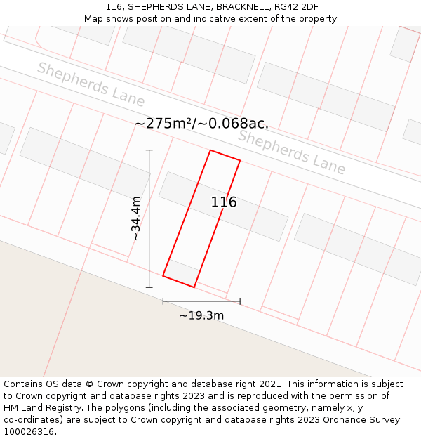 116, SHEPHERDS LANE, BRACKNELL, RG42 2DF: Plot and title map