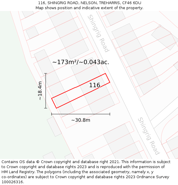 116, SHINGRIG ROAD, NELSON, TREHARRIS, CF46 6DU: Plot and title map