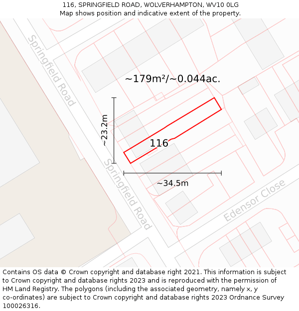 116, SPRINGFIELD ROAD, WOLVERHAMPTON, WV10 0LG: Plot and title map