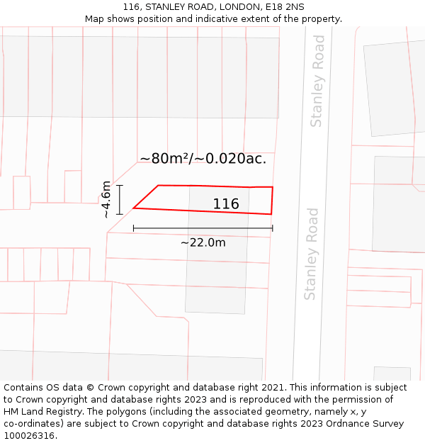 116, STANLEY ROAD, LONDON, E18 2NS: Plot and title map