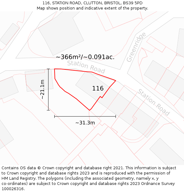 116, STATION ROAD, CLUTTON, BRISTOL, BS39 5PD: Plot and title map