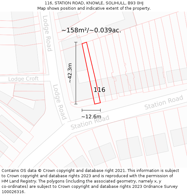 116, STATION ROAD, KNOWLE, SOLIHULL, B93 0HJ: Plot and title map