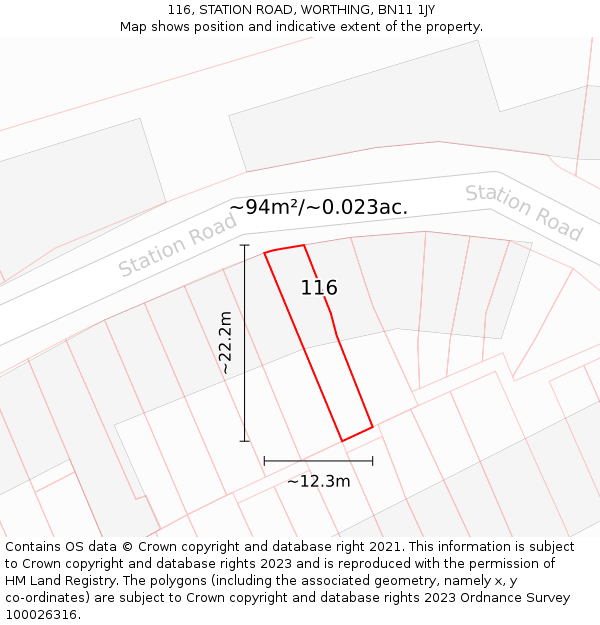 116, STATION ROAD, WORTHING, BN11 1JY: Plot and title map