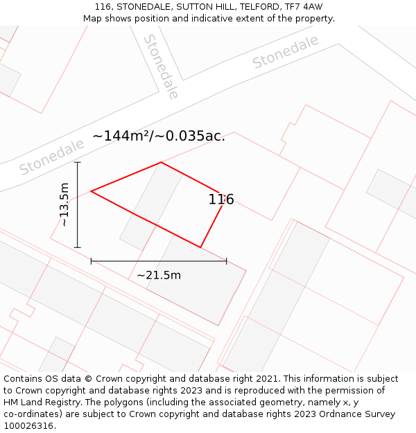116, STONEDALE, SUTTON HILL, TELFORD, TF7 4AW: Plot and title map