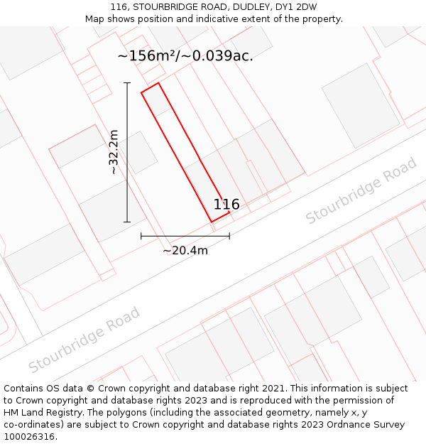 116, STOURBRIDGE ROAD, DUDLEY, DY1 2DW: Plot and title map