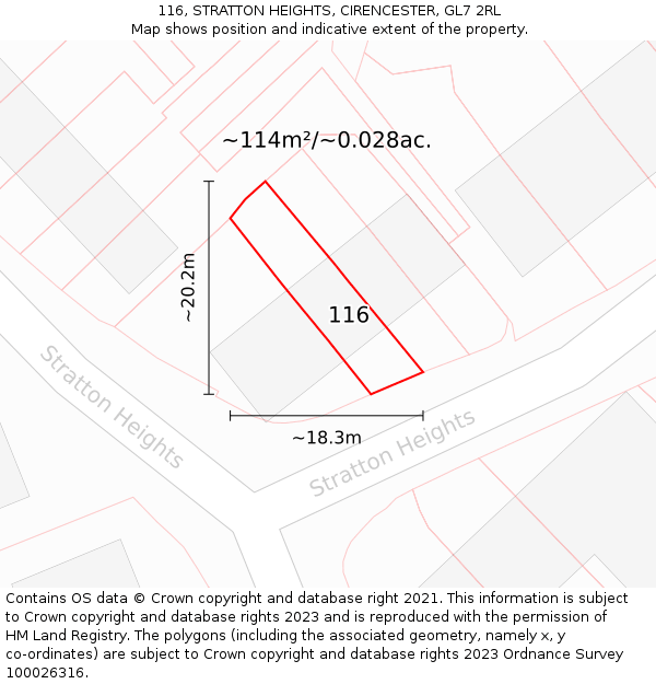 116, STRATTON HEIGHTS, CIRENCESTER, GL7 2RL: Plot and title map