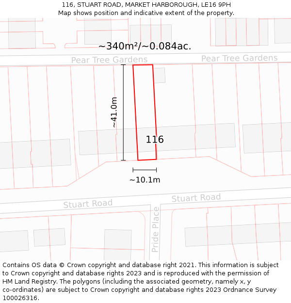 116, STUART ROAD, MARKET HARBOROUGH, LE16 9PH: Plot and title map