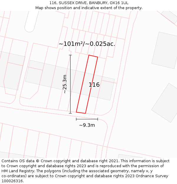 116, SUSSEX DRIVE, BANBURY, OX16 1UL: Plot and title map