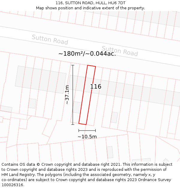 116, SUTTON ROAD, HULL, HU6 7DT: Plot and title map