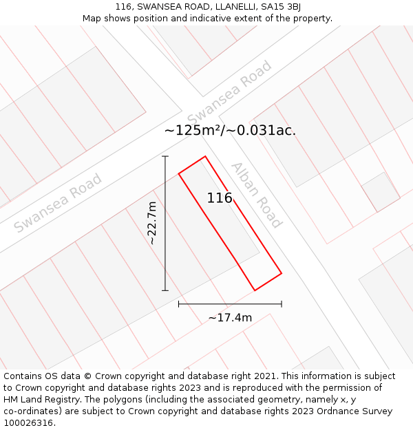 116, SWANSEA ROAD, LLANELLI, SA15 3BJ: Plot and title map