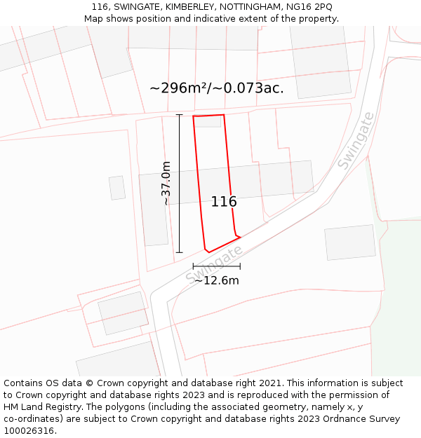 116, SWINGATE, KIMBERLEY, NOTTINGHAM, NG16 2PQ: Plot and title map