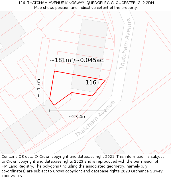 116, THATCHAM AVENUE KINGSWAY, QUEDGELEY, GLOUCESTER, GL2 2DN: Plot and title map
