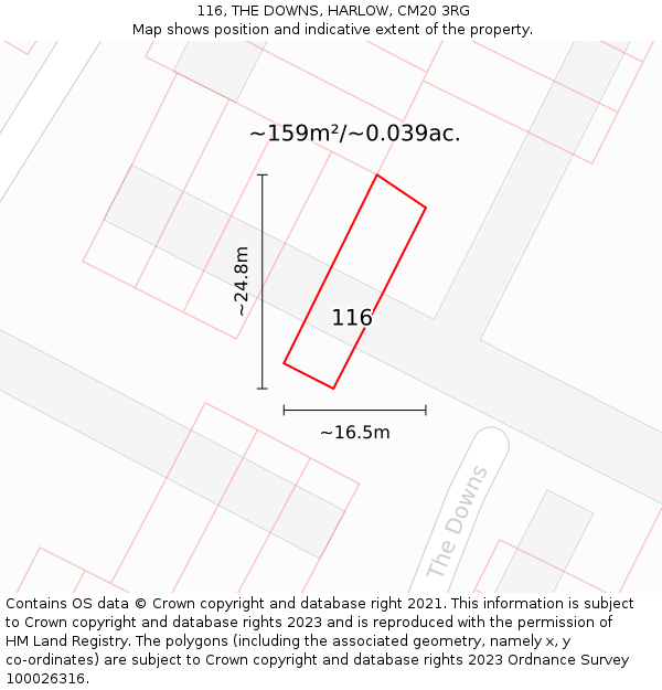 116, THE DOWNS, HARLOW, CM20 3RG: Plot and title map