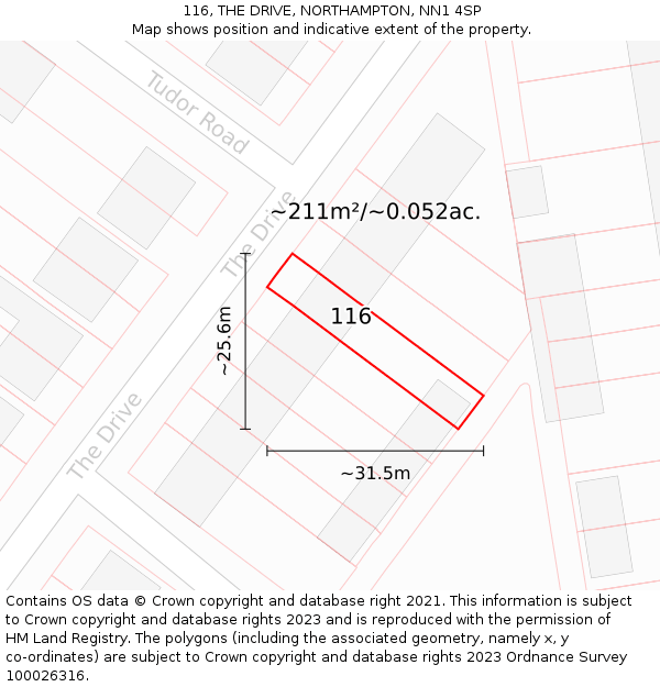 116, THE DRIVE, NORTHAMPTON, NN1 4SP: Plot and title map