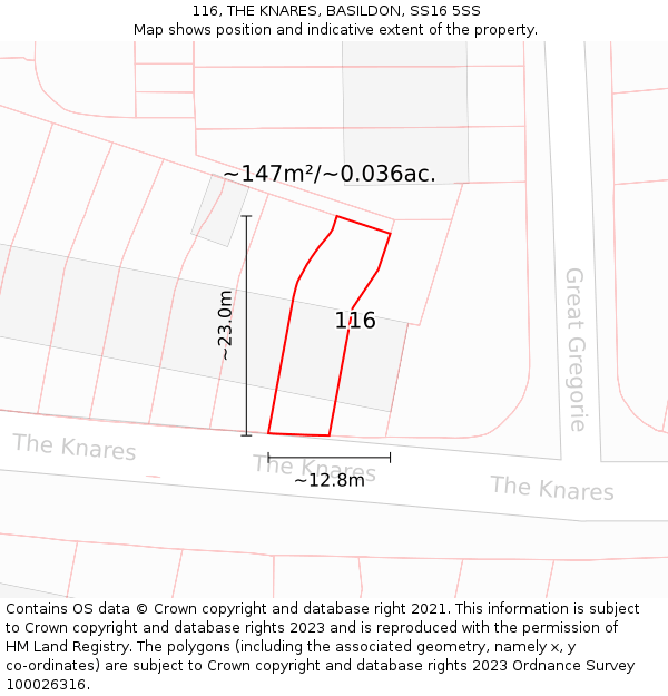 116, THE KNARES, BASILDON, SS16 5SS: Plot and title map