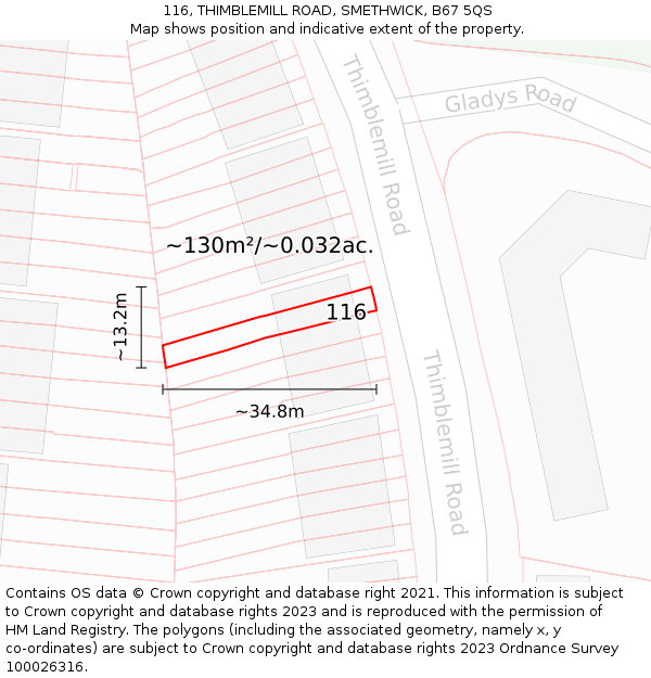 116, THIMBLEMILL ROAD, SMETHWICK, B67 5QS: Plot and title map