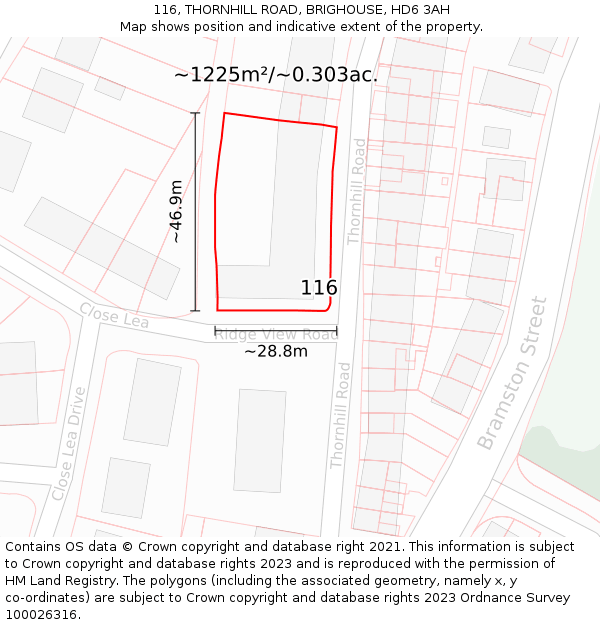 116, THORNHILL ROAD, BRIGHOUSE, HD6 3AH: Plot and title map