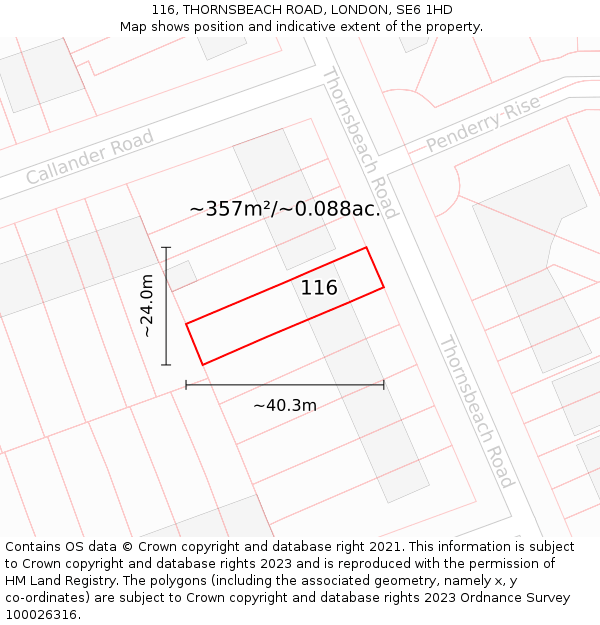 116, THORNSBEACH ROAD, LONDON, SE6 1HD: Plot and title map