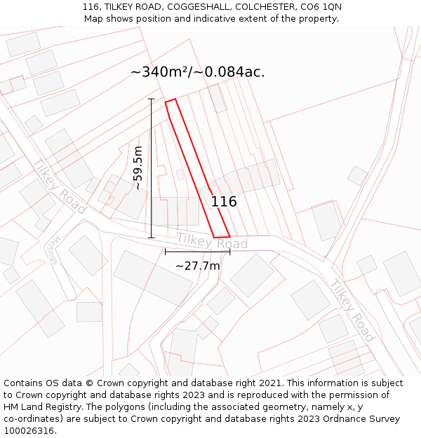 116, TILKEY ROAD, COGGESHALL, COLCHESTER, CO6 1QN: Plot and title map