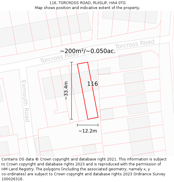 116, TORCROSS ROAD, RUISLIP, HA4 0TG: Plot and title map