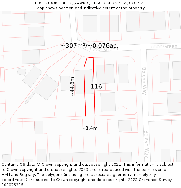 116, TUDOR GREEN, JAYWICK, CLACTON-ON-SEA, CO15 2PE: Plot and title map