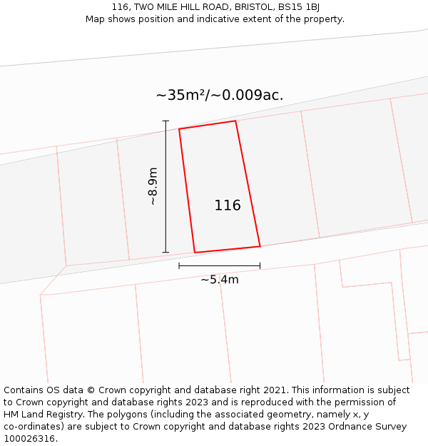 116, TWO MILE HILL ROAD, BRISTOL, BS15 1BJ: Plot and title map
