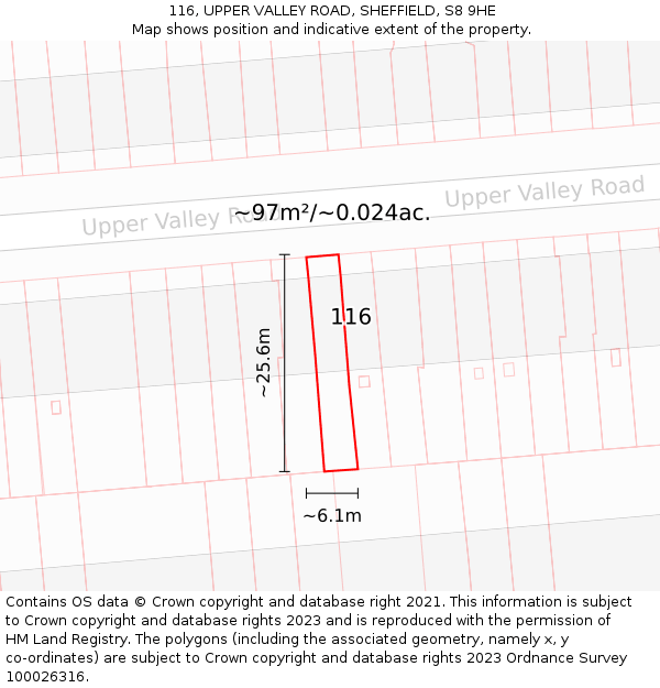 116, UPPER VALLEY ROAD, SHEFFIELD, S8 9HE: Plot and title map