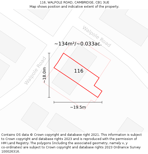 116, WALPOLE ROAD, CAMBRIDGE, CB1 3UE: Plot and title map