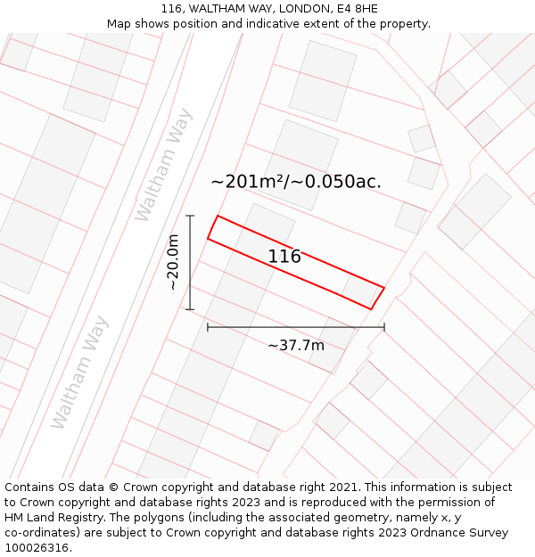 116, WALTHAM WAY, LONDON, E4 8HE: Plot and title map