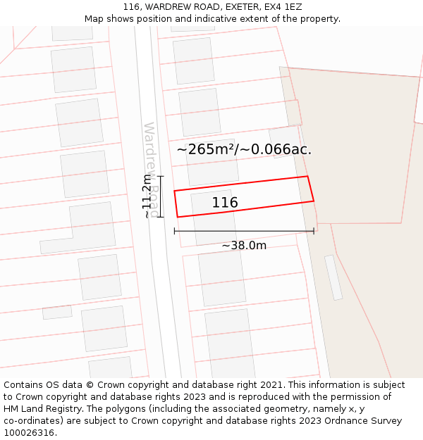 116, WARDREW ROAD, EXETER, EX4 1EZ: Plot and title map
