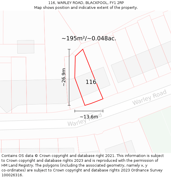 116, WARLEY ROAD, BLACKPOOL, FY1 2RP: Plot and title map