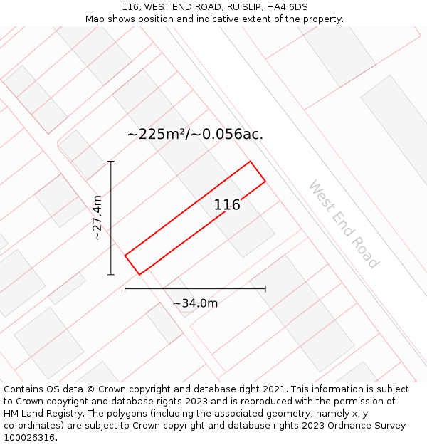 116, WEST END ROAD, RUISLIP, HA4 6DS: Plot and title map